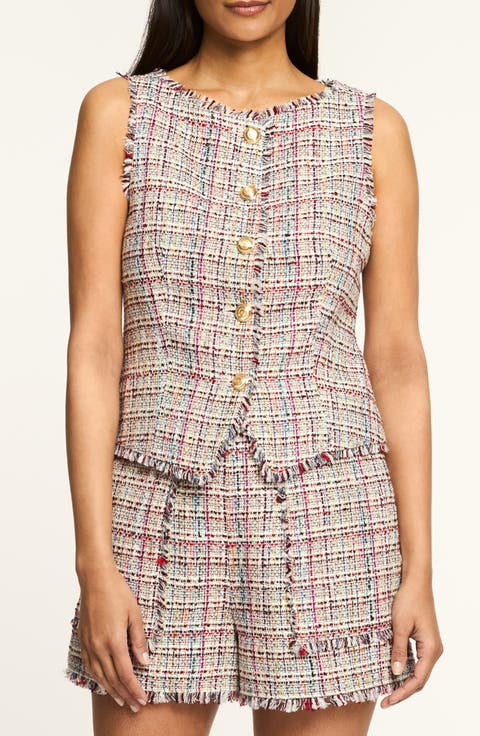 Camen Wildflower Fringe Trim Tweed Vest