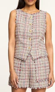 Cinq à Sept Camen Wildflower Fringe Trim Tweed Vest