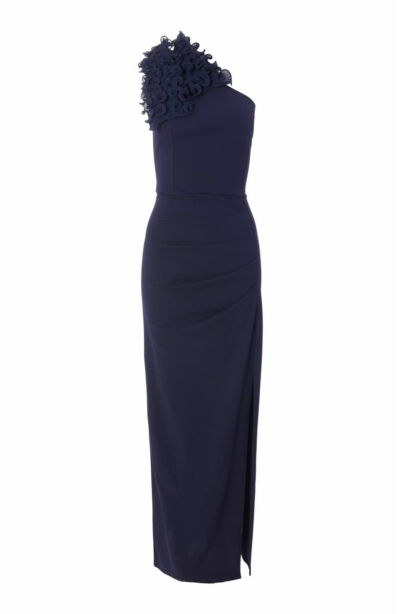 QUIZ One Shoulder Ruffle Trim Maxi Dress, Alternate, color, 