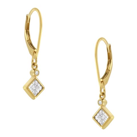 2 Micron 14K Yellow Gold Plating Diamond Dangle Earrings