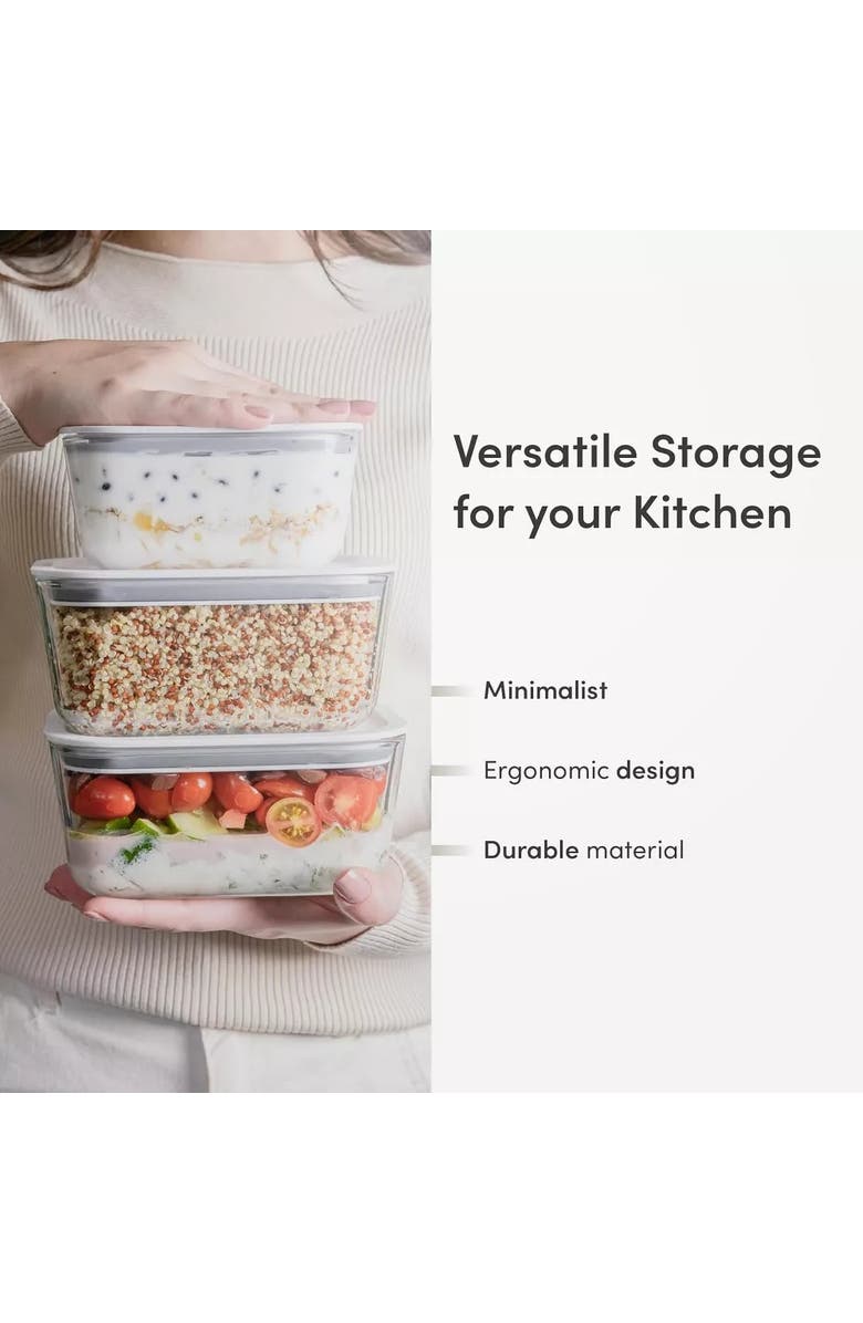 OU Stackable Airtight Glass Food Storage Container Set with Microwave Valve and Leak Proof Lid, 8 Piece, Alternate, color, Clear With White Lid