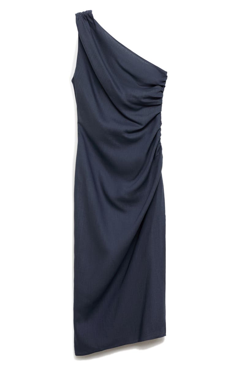 MANGO Asymmetric Ruched Dress, Alternate, color, Indigo Blue