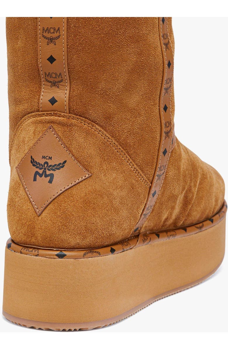 MCM Women's Boots in Calfskin Suede Leather, Alternate, color, Cognac