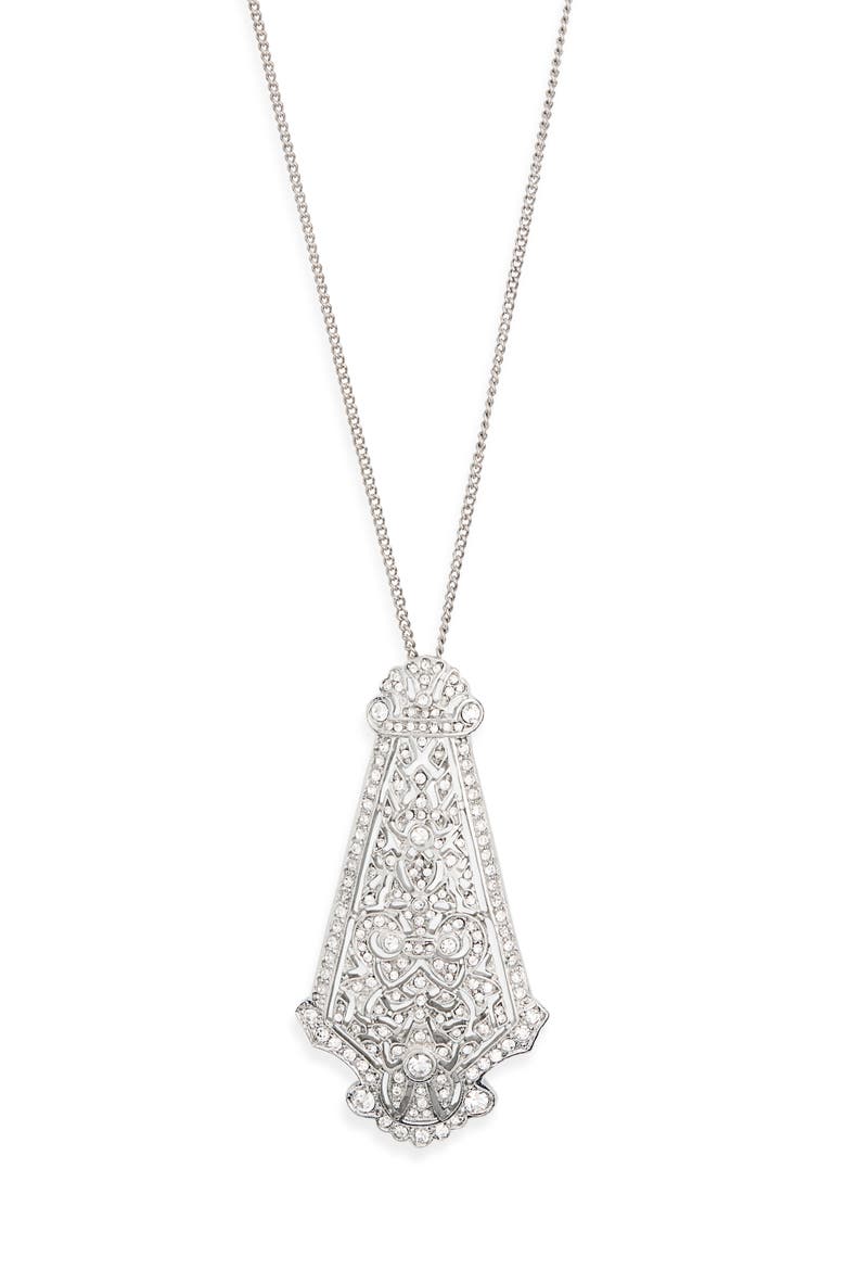 Art Deco Crystal Pendant Necklace, Main, color, SILVER