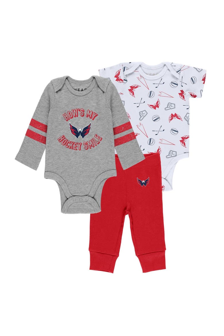 Newborn & Infant WEAR by Erin Andrews Gray/White/Red Washington Capitals Three-Piece Turn Me Around Bodysuit & Pants Set, Main, color, Gray