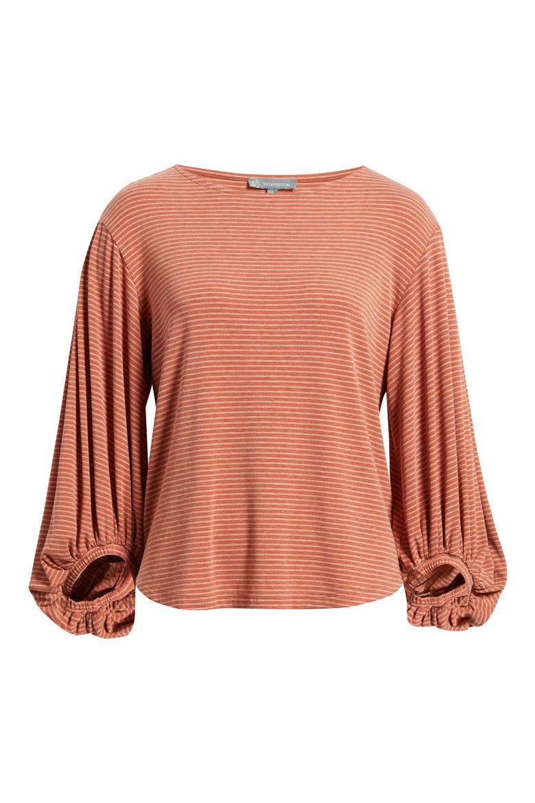 Stripe Balloon Sleeve Knit Top, Alternate, color, HEATHER SANDALWOOD BLUSH