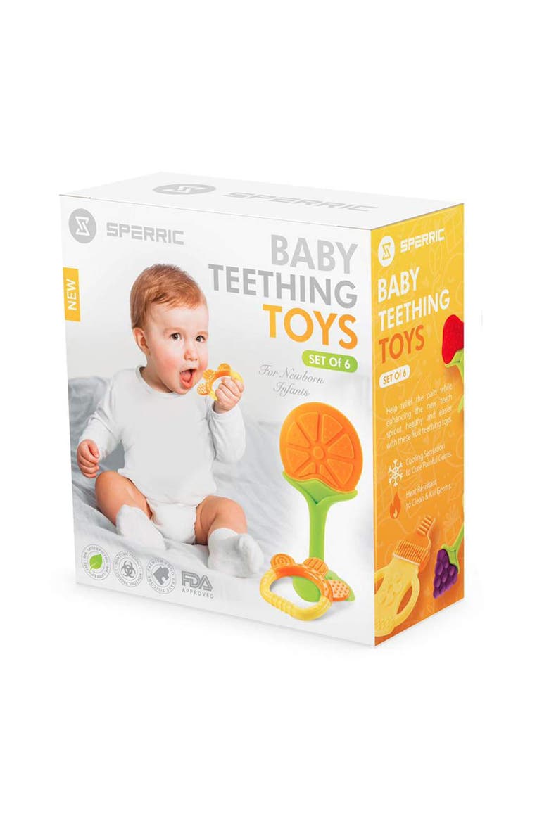 Silicone Baby Teethers Freezer Safe Gift Set, 6-Piece, Alternate, color, Fruits