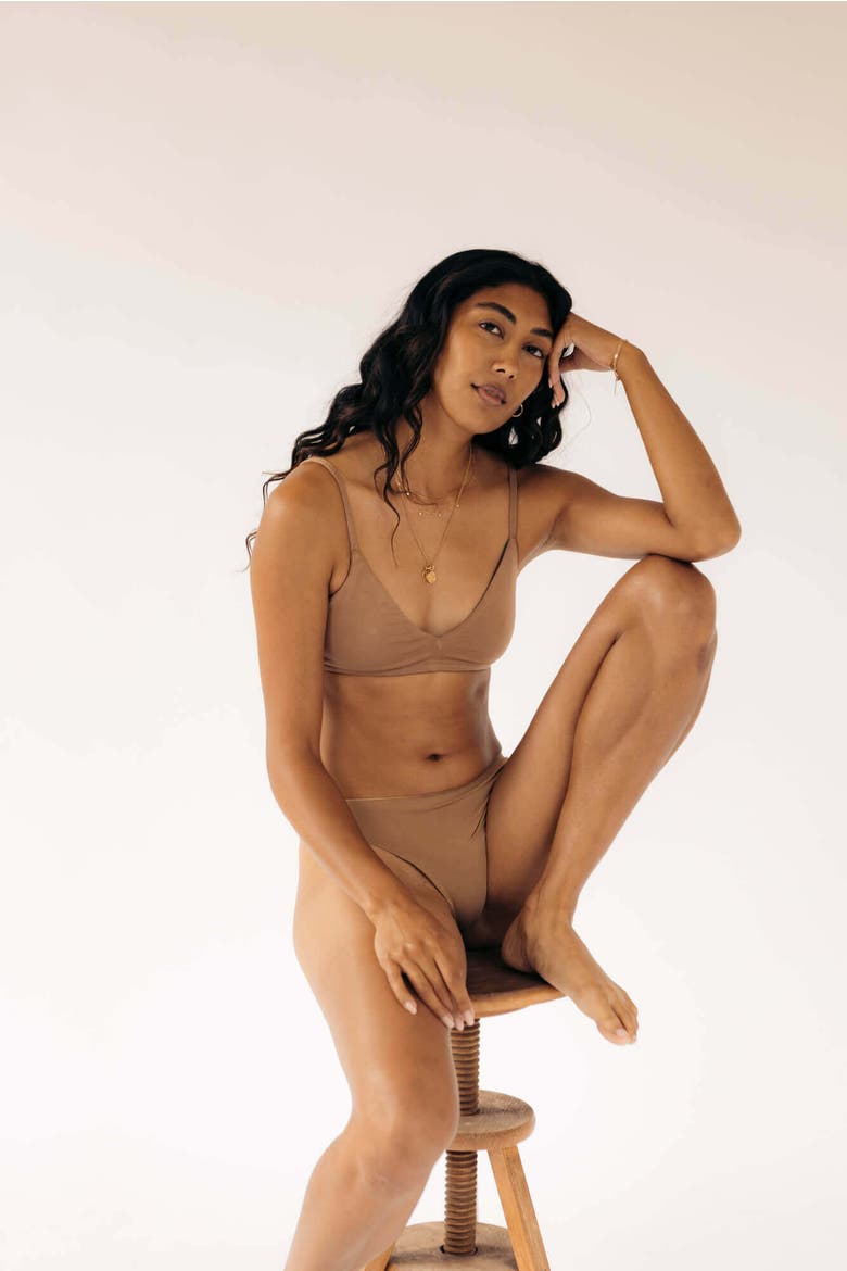 Seamless Low-Mid Rise Thong, Alternate, color, Tan