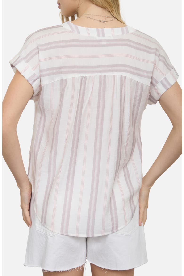 Stripe Split Neck Top, Alternate, color, KHAKI