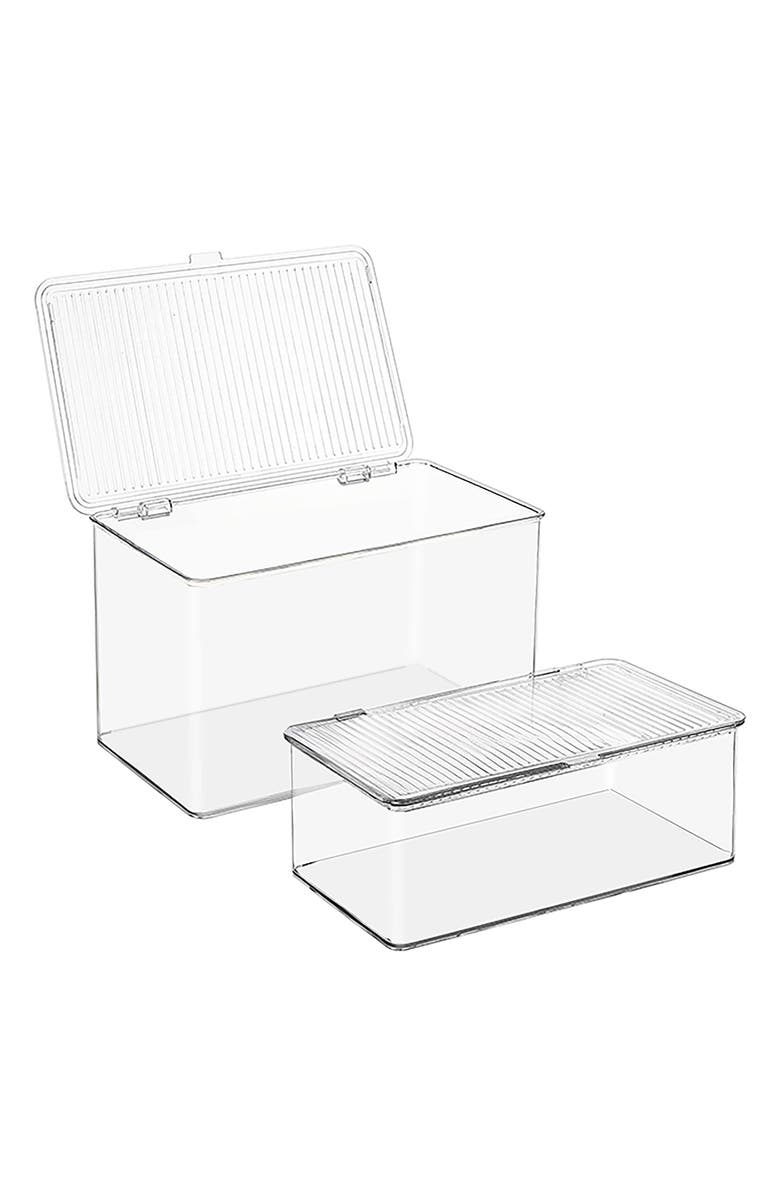 SORBUS Set of 2 Clear Lidded Storage Bins, Main, color, 