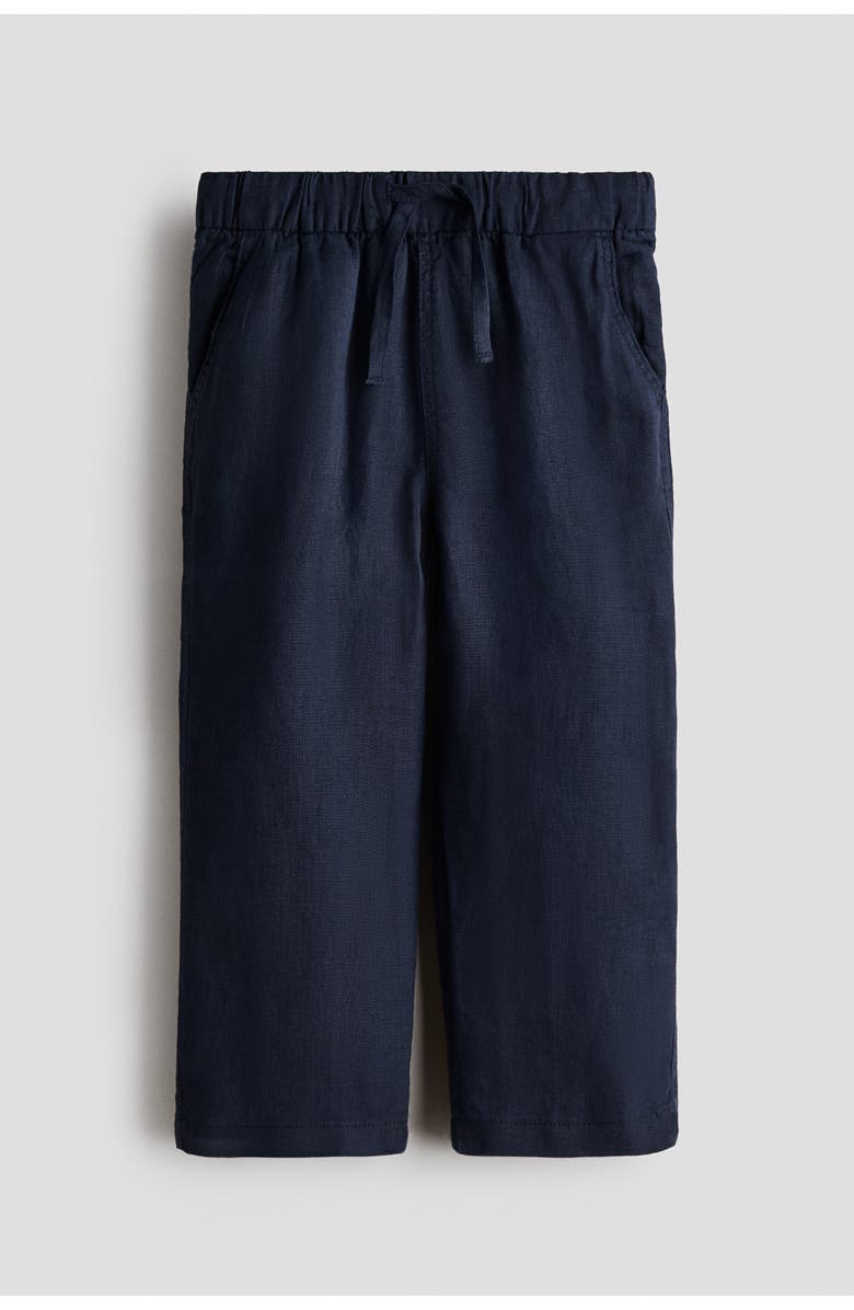 H&M Linen Trousers, Main, color, Navy Blue
