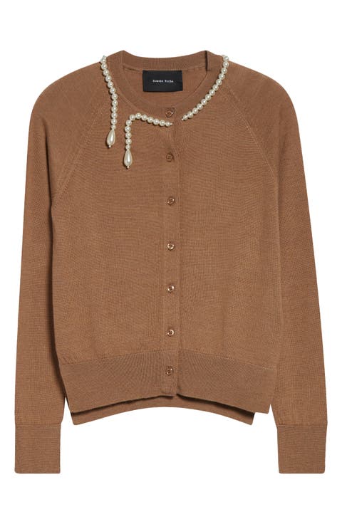 Classic Faux Pearl Merino Wool & Silk Cardigan