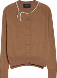 Simone Rocha Classic Faux Pearl Merino Wool & Silk Cardigan
