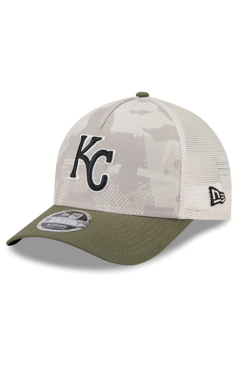 New Era Men's New Era Light Beige/Olive Kansas City Royals 2025 Armed Forces Day 9FORTY M-Crown A-Frame Adjustable Hat, Alternate, color,