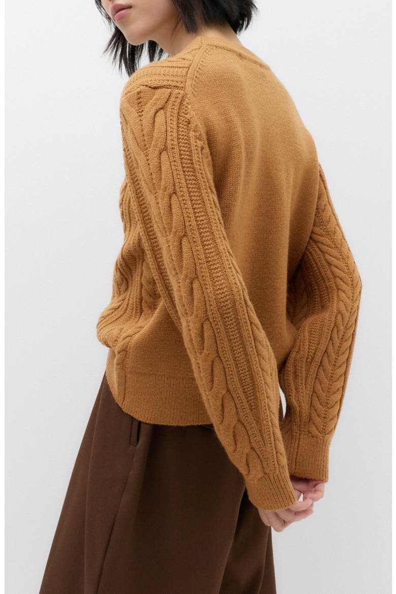 Cable Stitch Sweater, Alternate, color, CARAMEL BROWN
