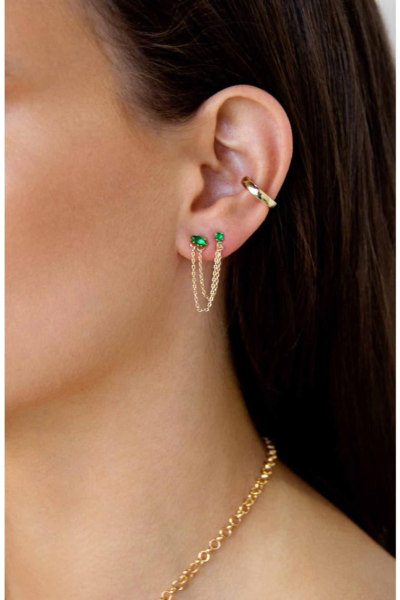 Double Piercing Chain Drop Earrings, Alternate, color, GREEN