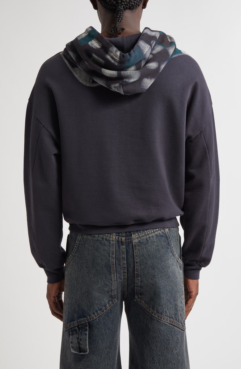 Eckhaus Latta Oversize Asymmetric Check Cotton Hoodie, Alternate, color, Porcupine