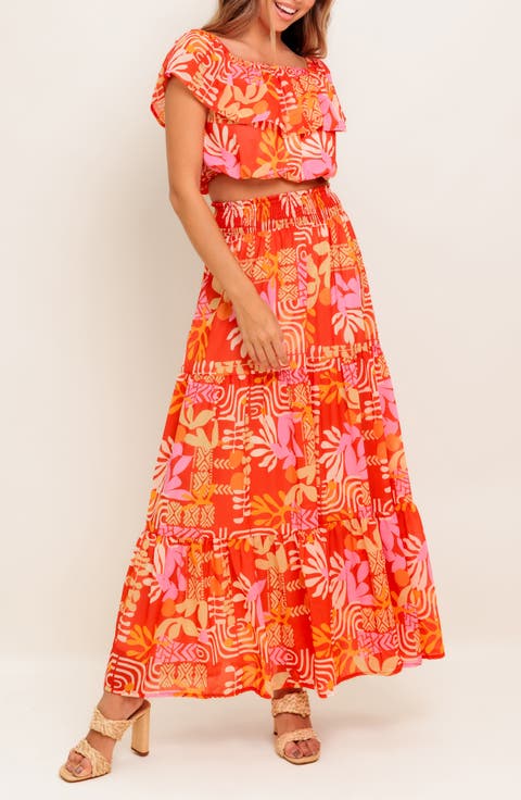 Flutter Sleeve Crop Top & Maxi Skirt Set