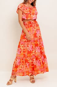 FLYING TOMATO Flutter Sleeve Crop Top & Maxi Skirt Set