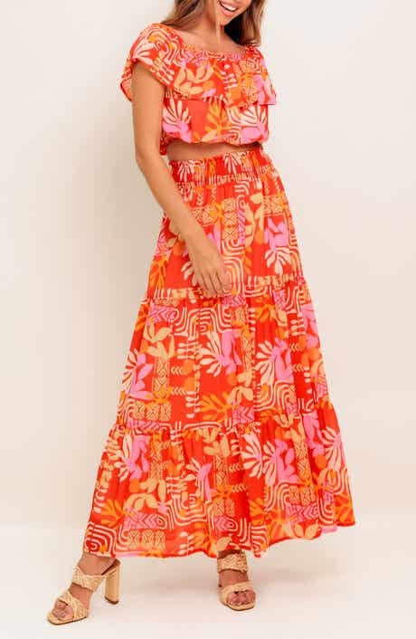 FLYING TOMATO Flutter Sleeve Crop Top & Maxi Skirt Set