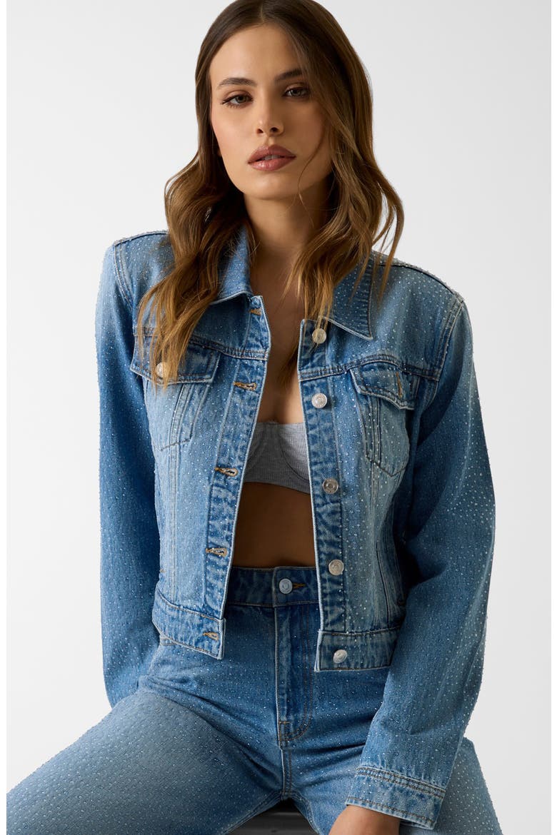 Lola Crop Denim Trucker Jacket, Alternate, color, BLUE