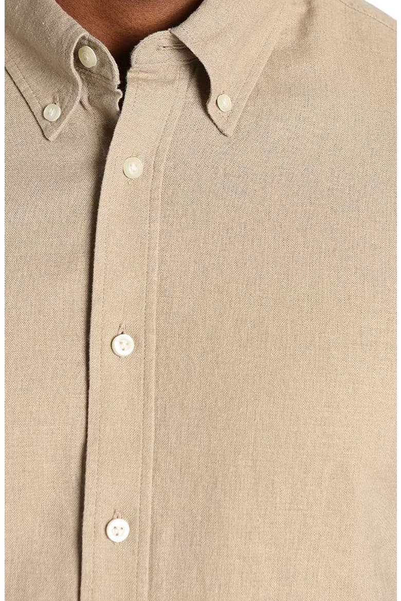 Noho Short Sleeve Linen Blend Button-Down Shirt, Alternate, color, TAN