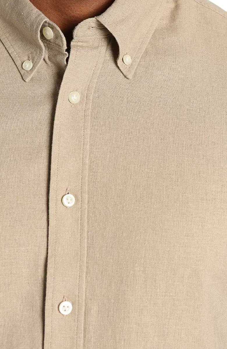 JACHS Noho Short Sleeve Linen Blend Button-Down Shirt, Alternate, color, Tan