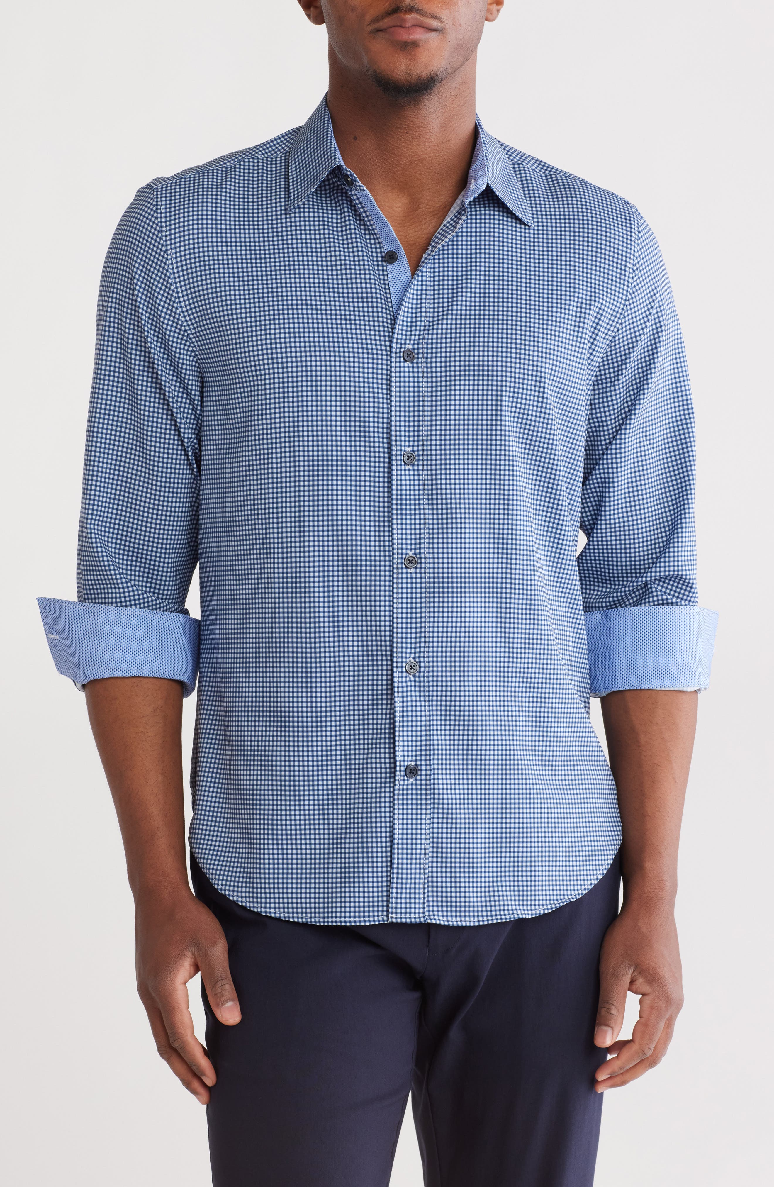 CONSTRUCT Slim Fit Gingham 4-Way-Stretch Button-Up Shirt