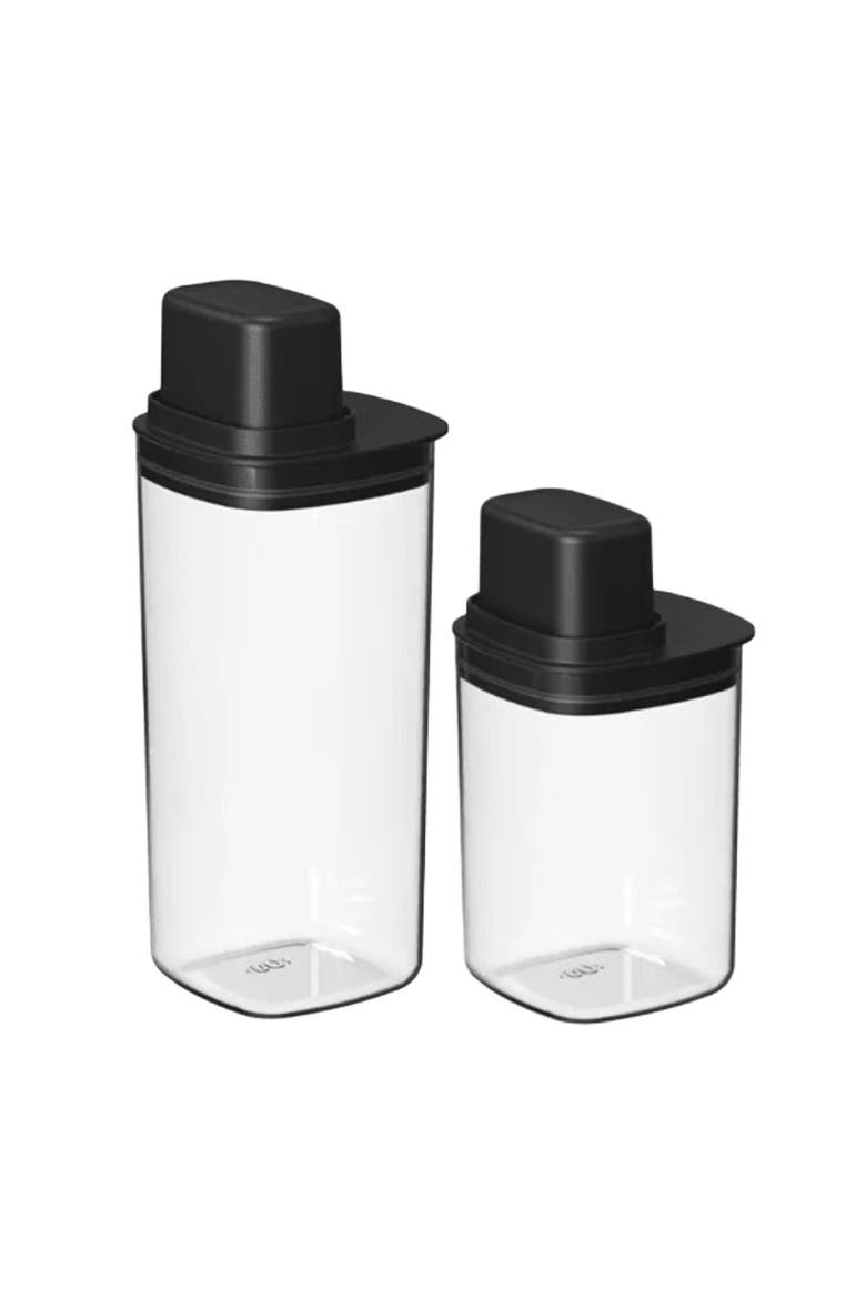 Clear Airtight Food Storage Container Set with Measuring Cup, Leakproof Lids, Plastic Kitchen Pantry Organizer, 2 Pack, 4 Cup and 6 Cup, Main, color, Black