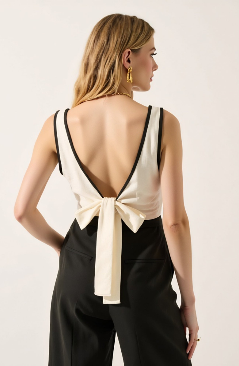 Modenaire Sleeveless Wide Leg Jumpsuit with Deep V-Neckline, Alternate, color, Black / Cream