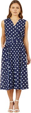 Yumi Polka Dot Mesh Wrap Skater Dress
