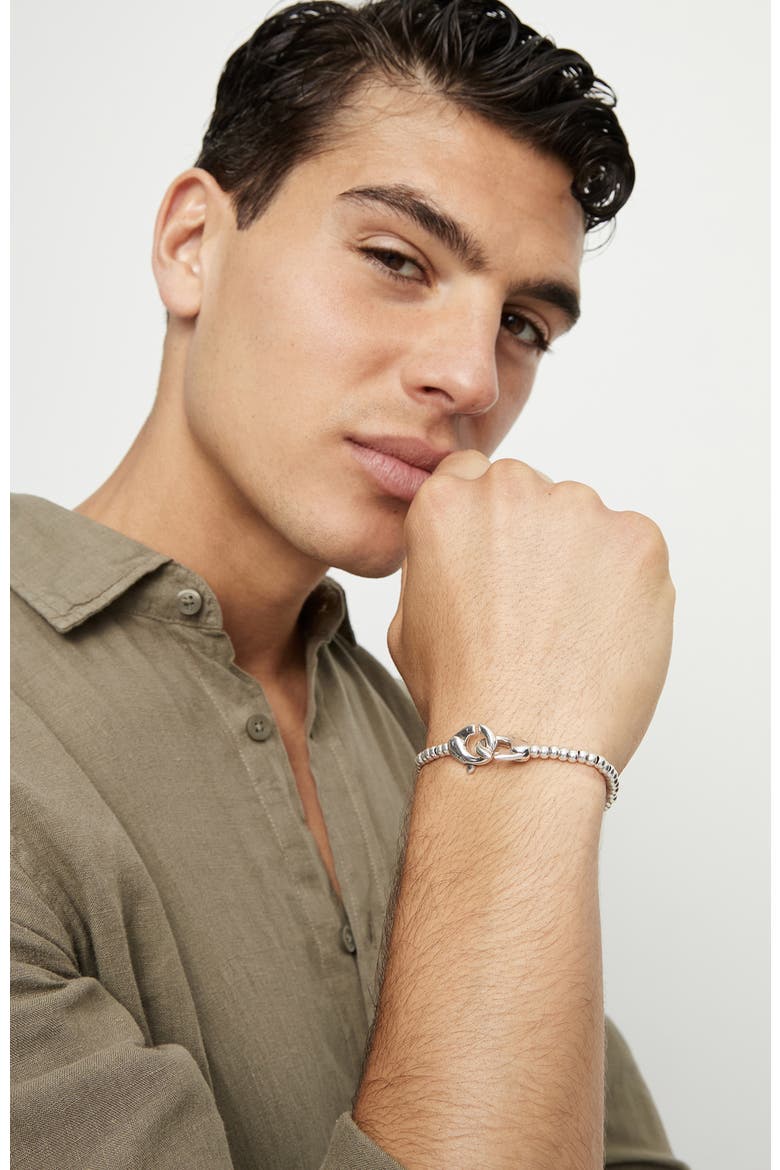 Sterling Silver Plated Small Ball Bracelet with interlocking Carabiner, Alternate, color, Silver