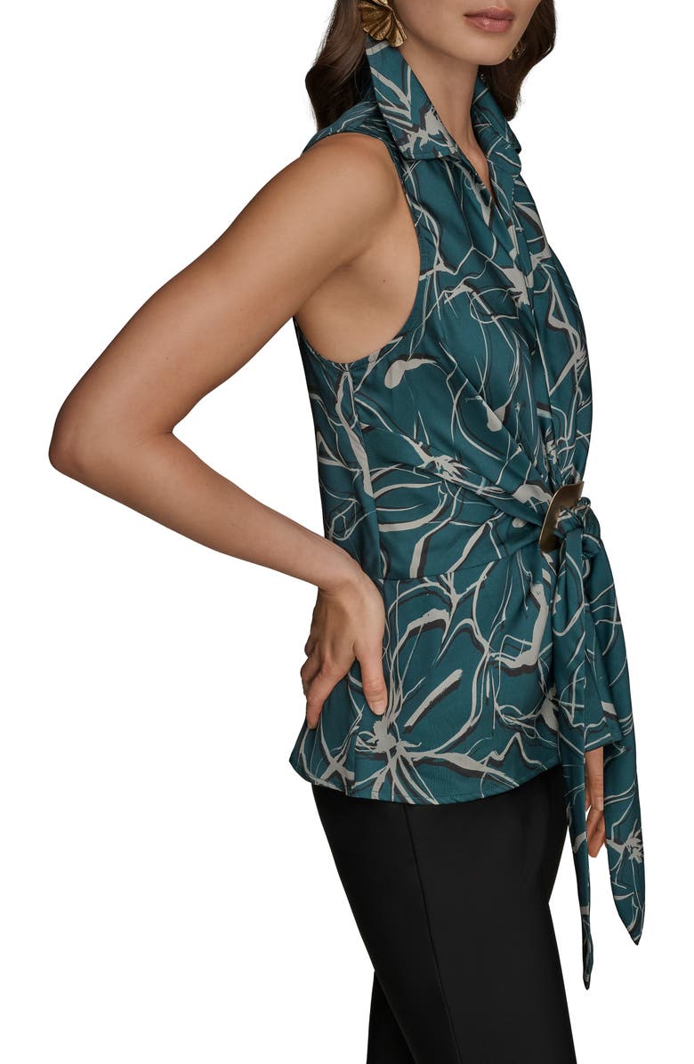 Donna Karan New York Floral Faux Wrap Sleeveless Top, Alternate, color, Hudson Multi