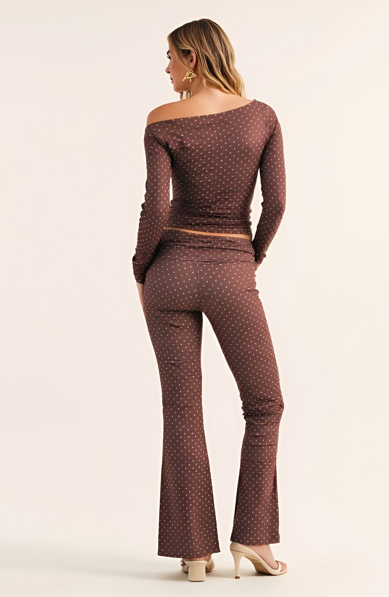 Modenaire Asymmetric Off-Shoulder Ruched Mini Polka Dot Print Top, Alternate, color, 