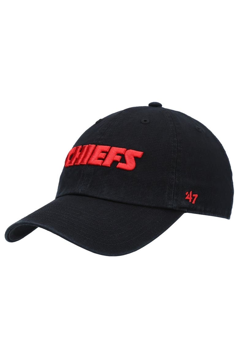 Men's '47 Black Kansas City Chiefs Clean Up Script Adjustable Hat, Main, color, Black