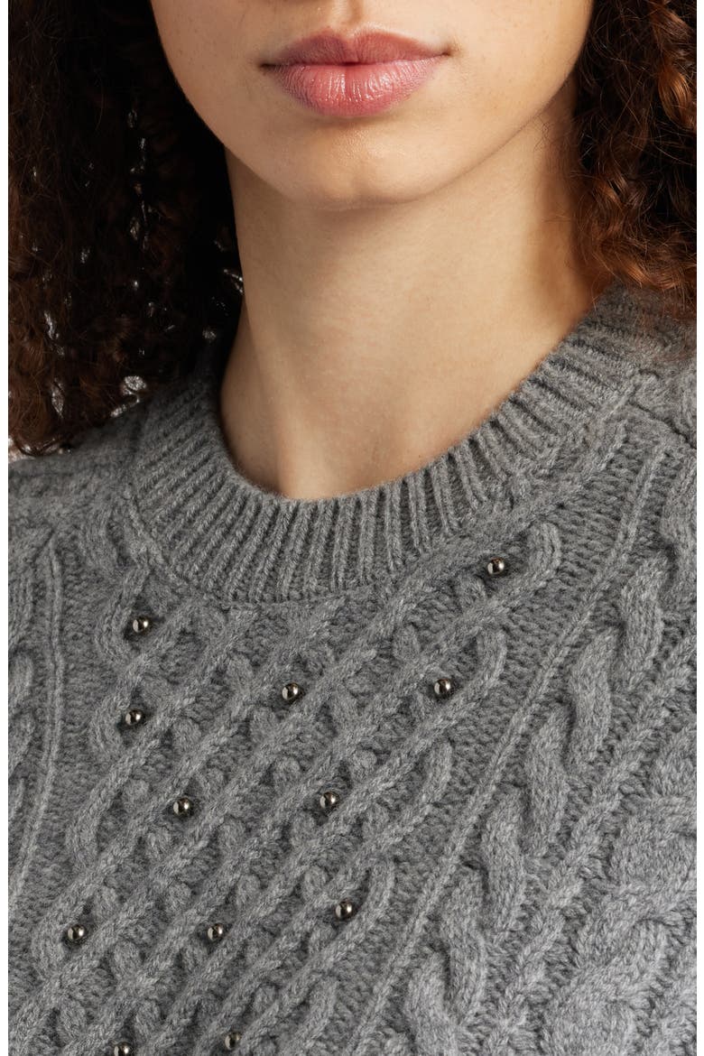 Liz Beaded Crewneck Wool Sweater, Alternate, color, GREY