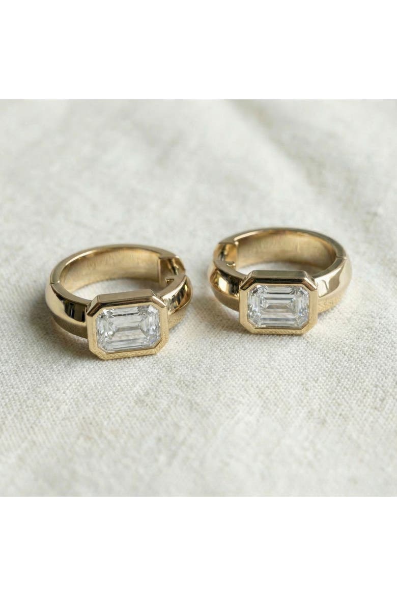 1 1/3Ct Emerald Cut Brava Bezel Diamond Hoops 5/8" Huggies 14k Gold Lab Grown, Alternate, color, 14k Yellow Gold