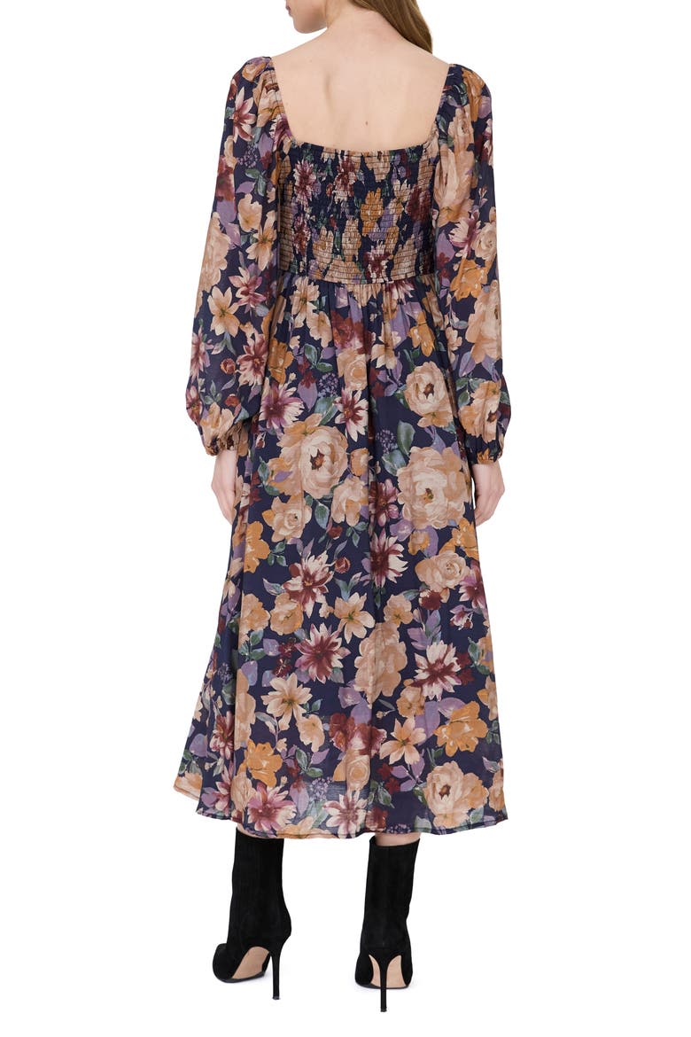 Floral Long Sleeve Midi Dress, Alternate, color, NAVY MULTI