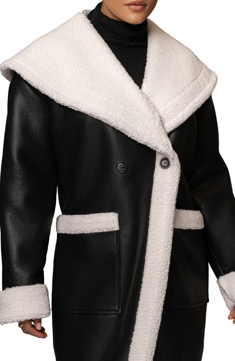JLUXLABEL Jaida Reversible Faux Shearling Coat, Alternate, color, Black