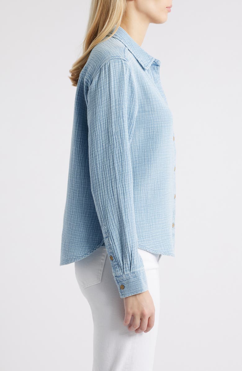 beachlunchlounge Connie Cotton Gauze Button-Up Shirt, Alternate, color, Blue Acid Wash