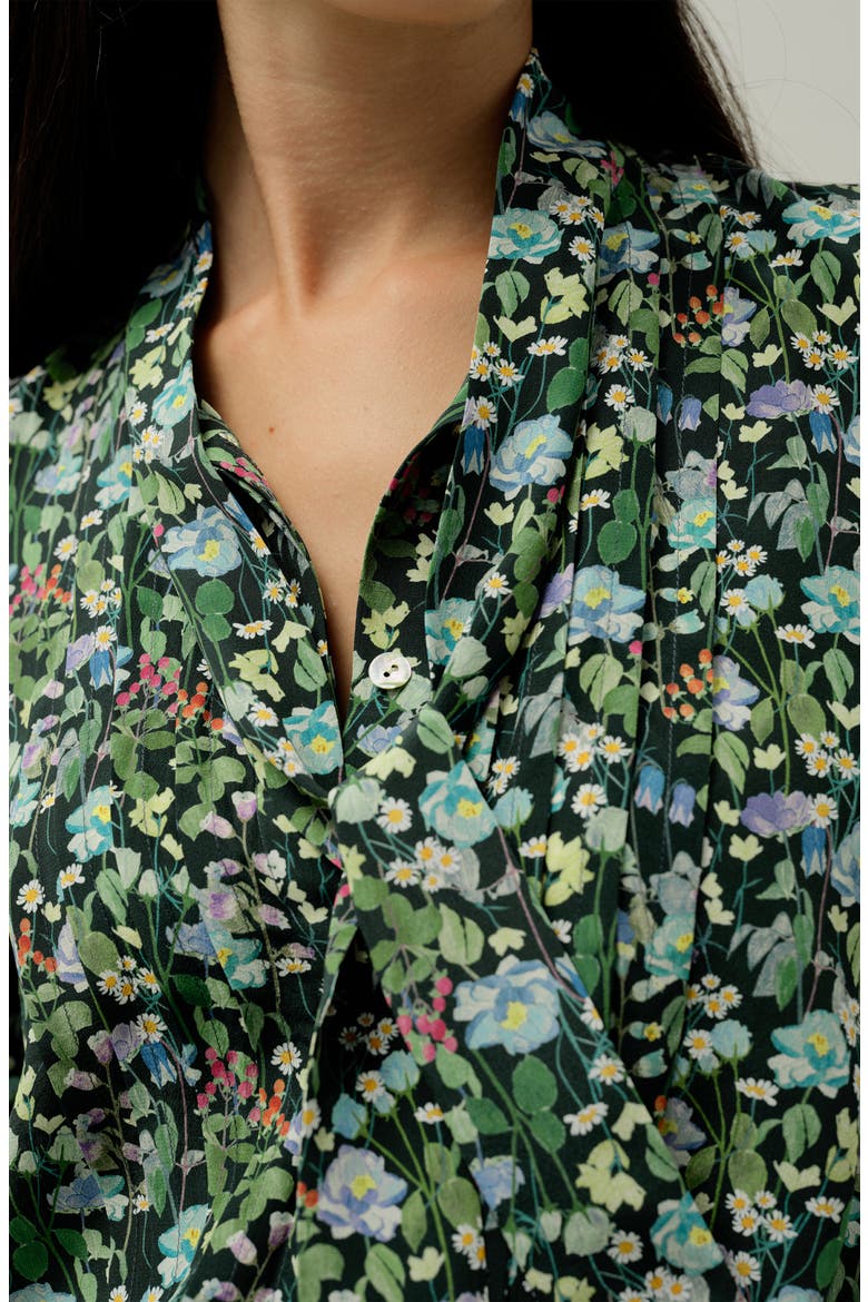 Women's Puff-Sleeve Silk Blouse - Made With Liberty Fabric, Alternate, color, Fairytale Forest