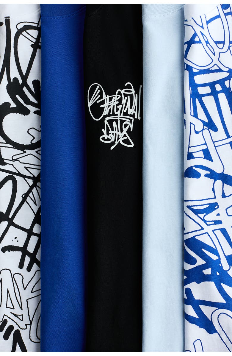 H&M 5-pack Cotton T-shirts, Alternate, color, Bright Blue/Graffiti