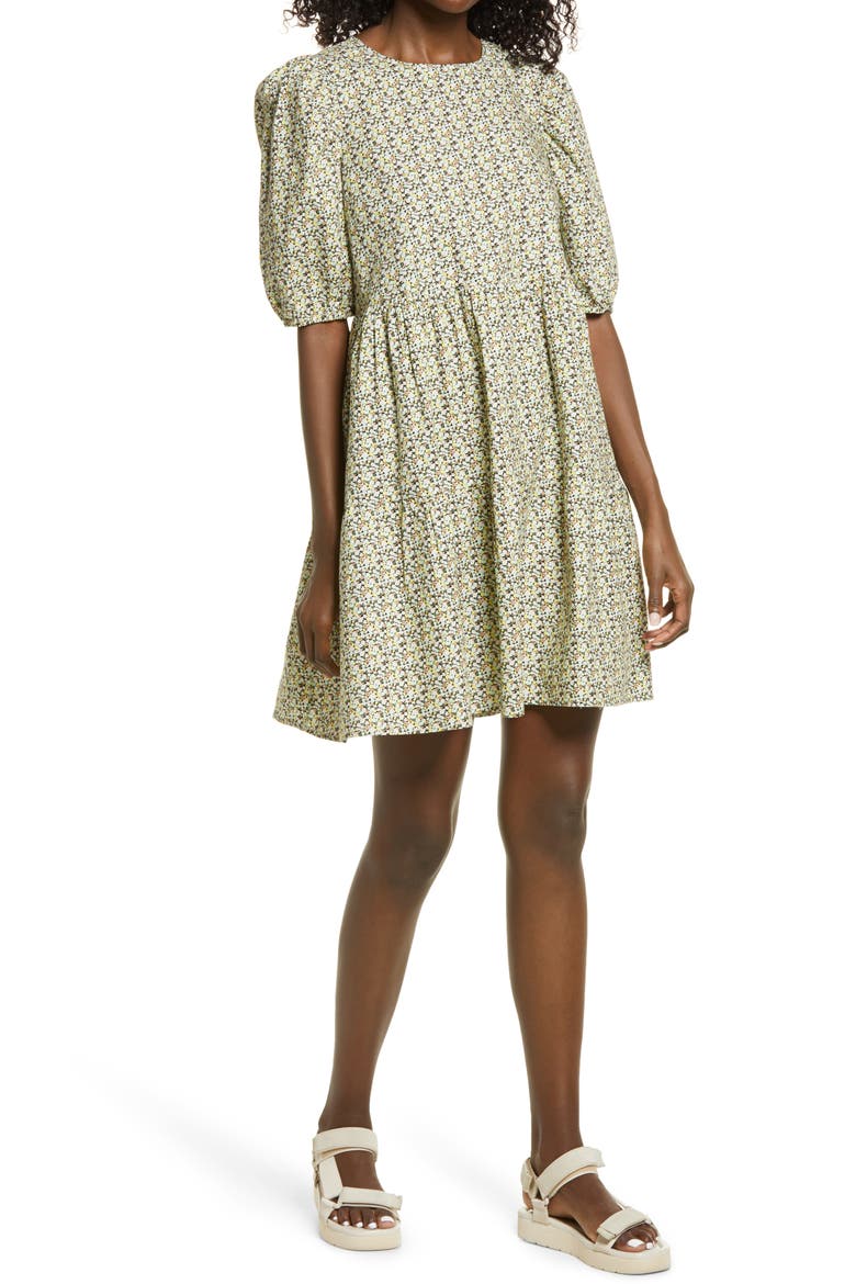 Lykke Puff Sleeve Floral Print Dress, Main, color, BIRCH AOP LYKKE