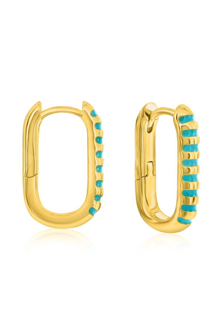 Turquoise Striped Gold-Tone Hoop Earrings, Main, color, Gold