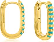 Donatello Gian Turquoise Striped Gold-Tone Hoop Earrings