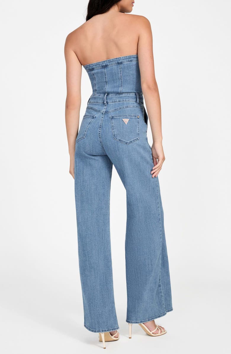 GUESS Donna Strapless Denim Jumpsuit, Alternate, color, Blue