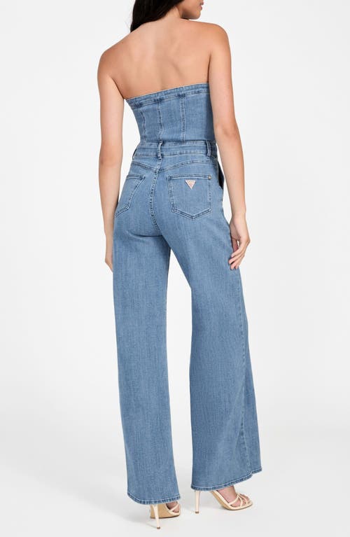 Guess Donna Strapless Denim Jumpsuit In Blue