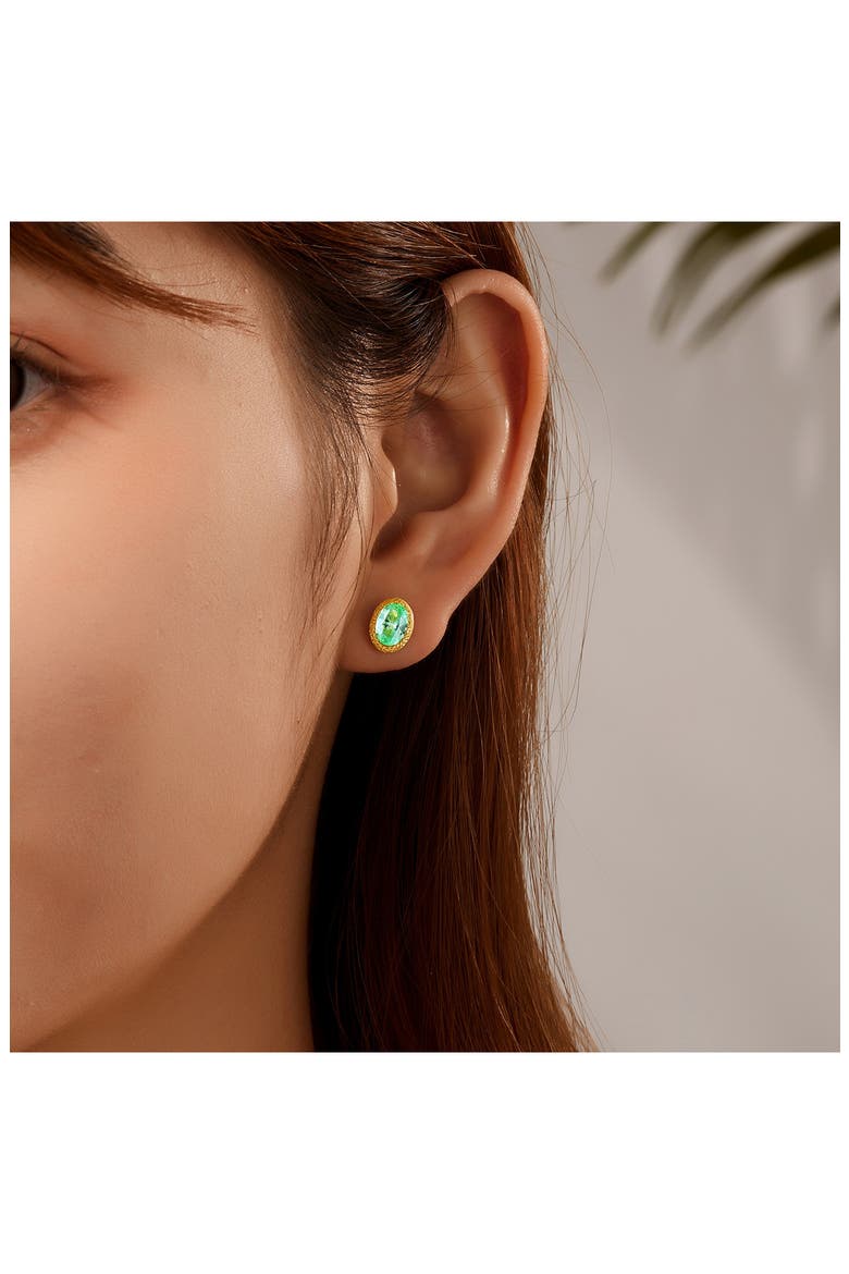 Lab Grown Green Sapphire Stud Earrings, Alternate, color, GREEN