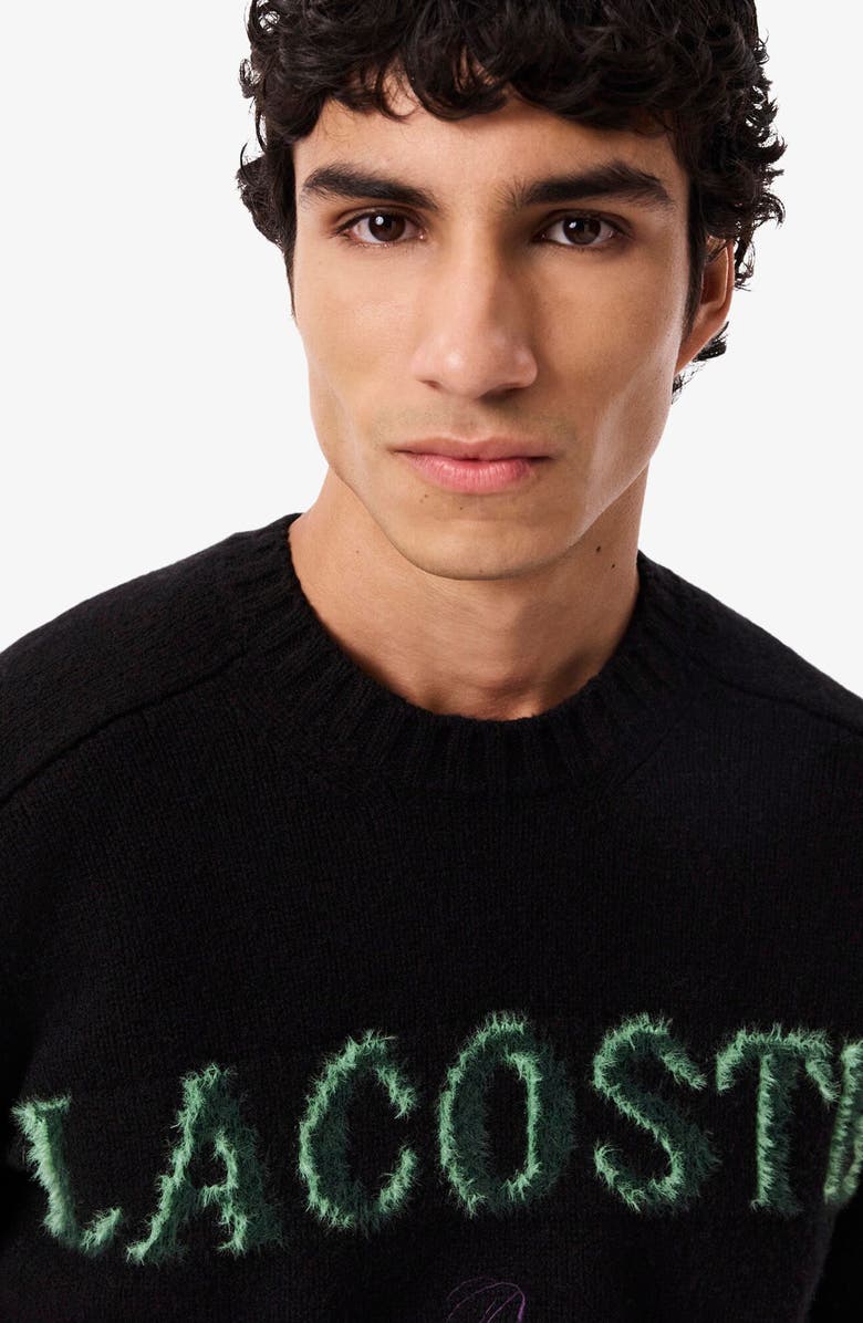 Lacoste Intarsia Logo Wool Crewneck Sweater, Alternate, color, Black/ Liamone