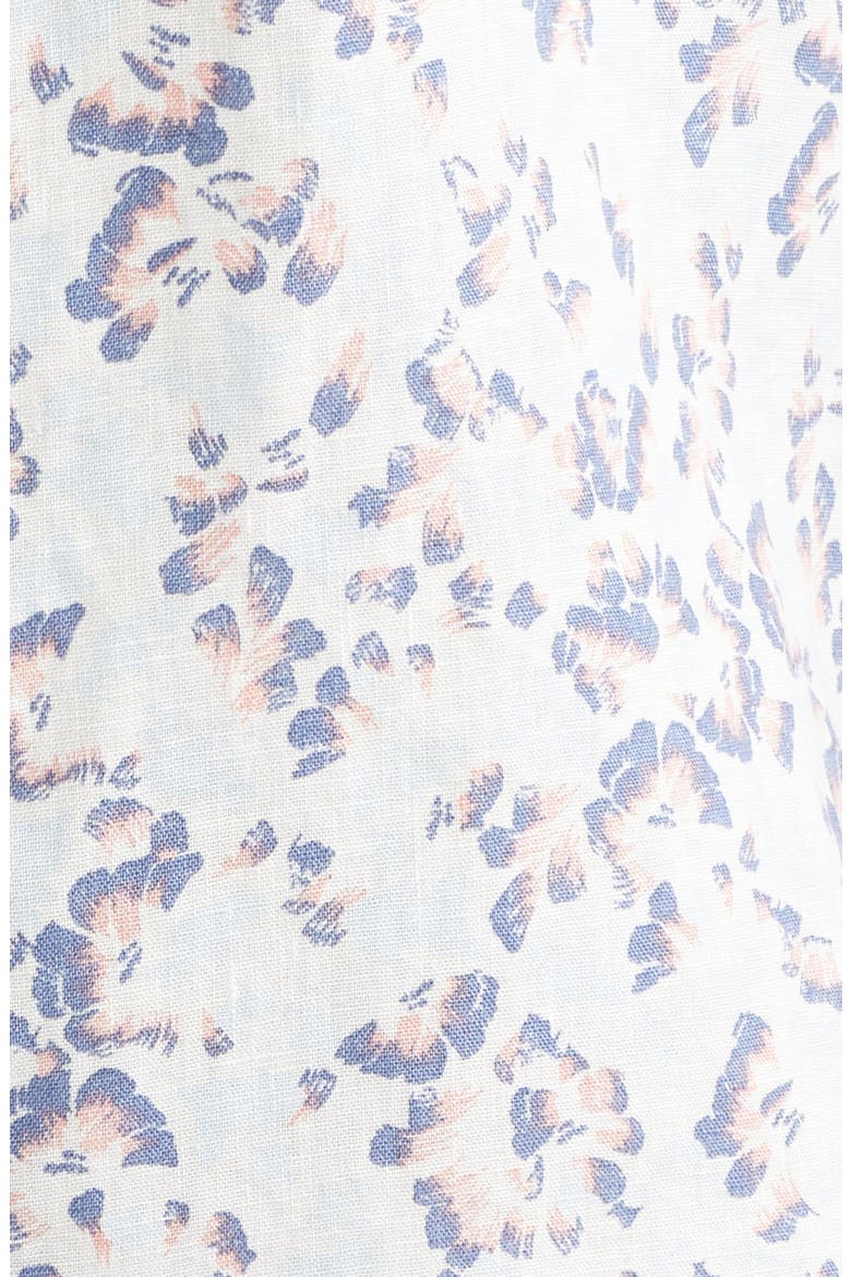 Fan Floral Printed Short Sleeve Linen Button-Up Shirt, Alternate, color, BLUE BIJOU FAN FLORAL